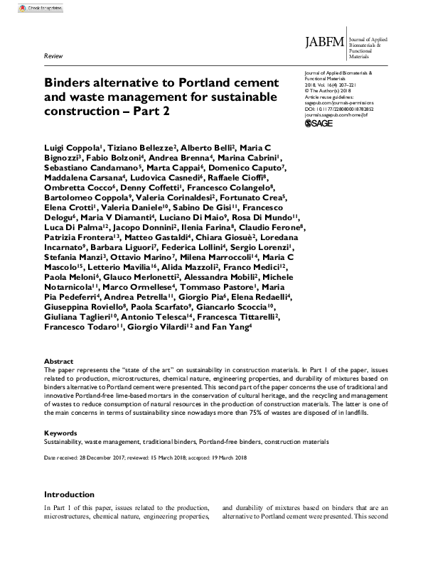(PDF) Binders alternative to Portland cement and waste management for
