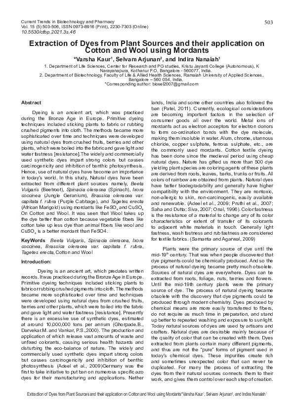 (PDF) Extraction of Dyes from Plant Sources and their application on ...