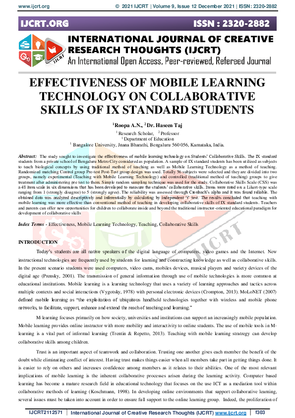 (PDF) Effectiveness of Mobile Learning Technology on Collaborative ...