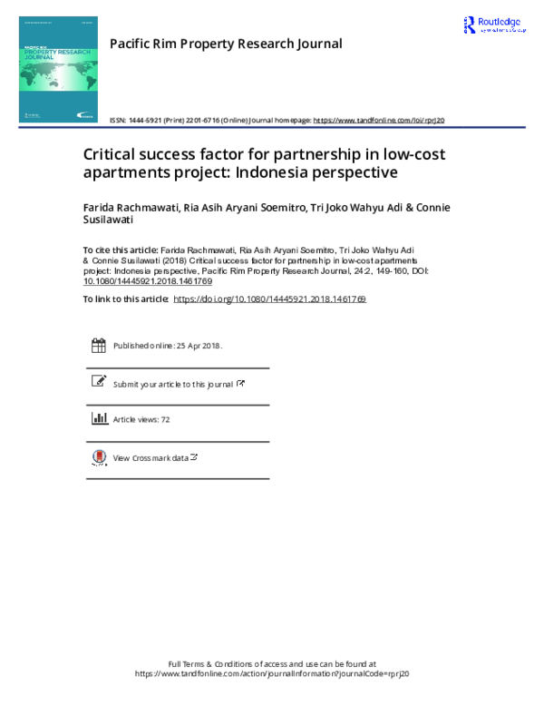 Fresh Look at Pdf Critical Success Factor For Partnership In Low Cost Apartments