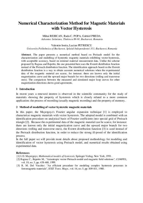 (PDF) Numerical Characterization Method for Magnetic Materials with ...
