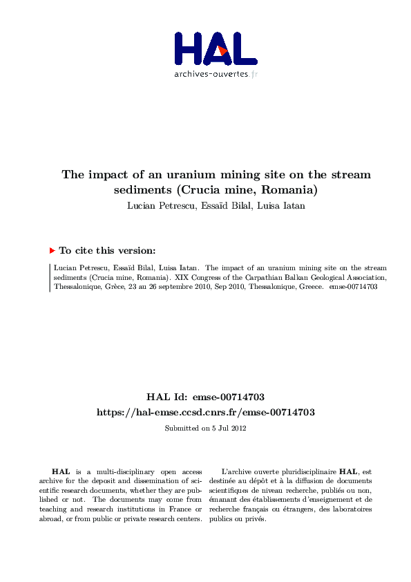 (PDF) The impact of a uranium mining site on the stream sediments ...