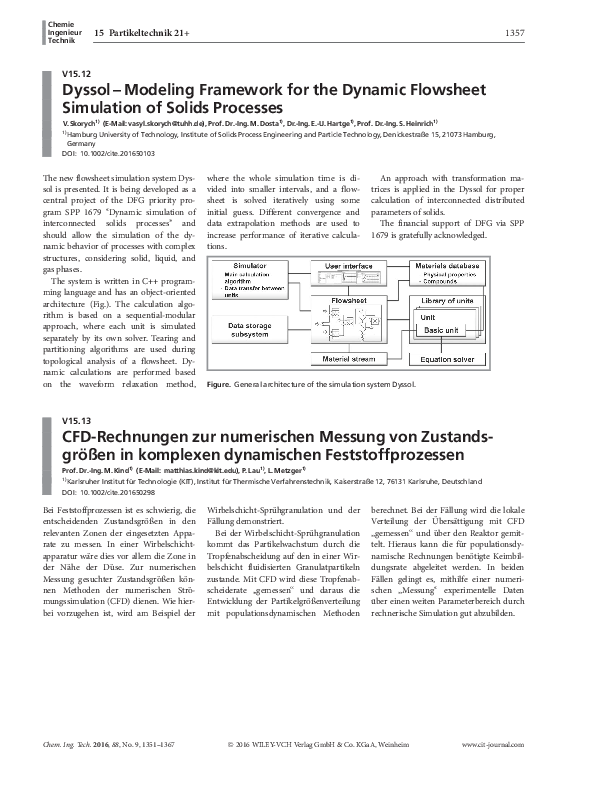 (PDF) Dyssol - Modeling Framework for the Dynamic Flowsheet Simulation ...