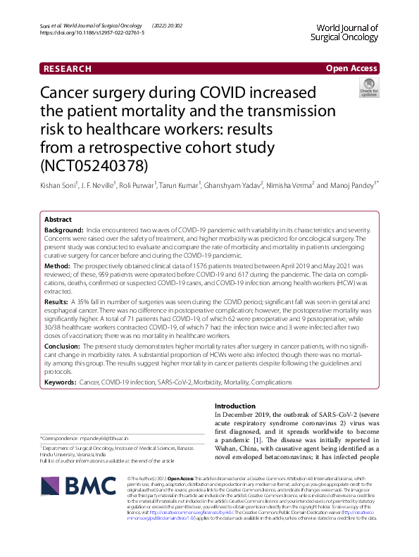 (PDF) Cancer surgery during COVID increased the patient mortality and ...
