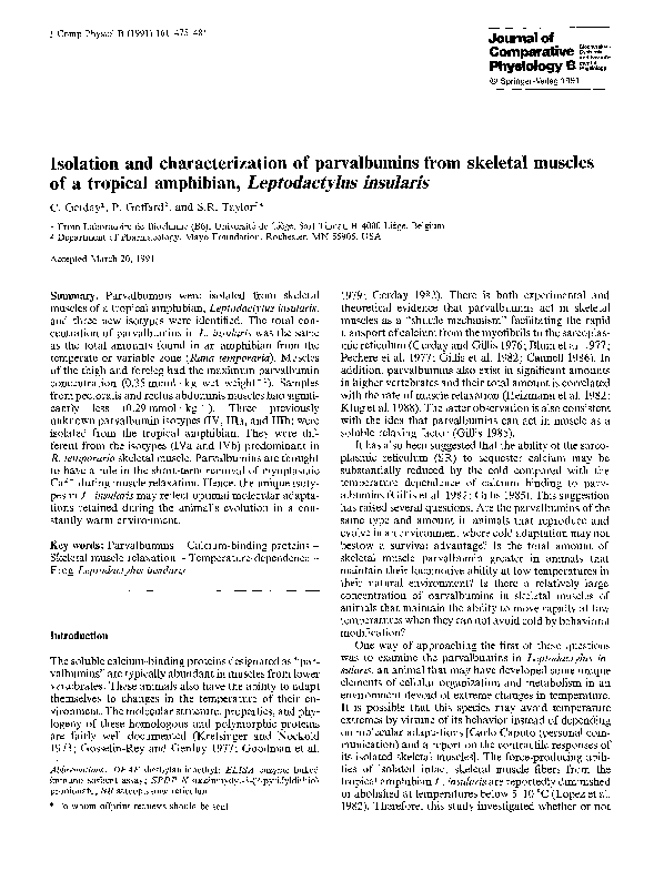 (PDF) Isolation and characterization of parvalbumins from skeletal ...