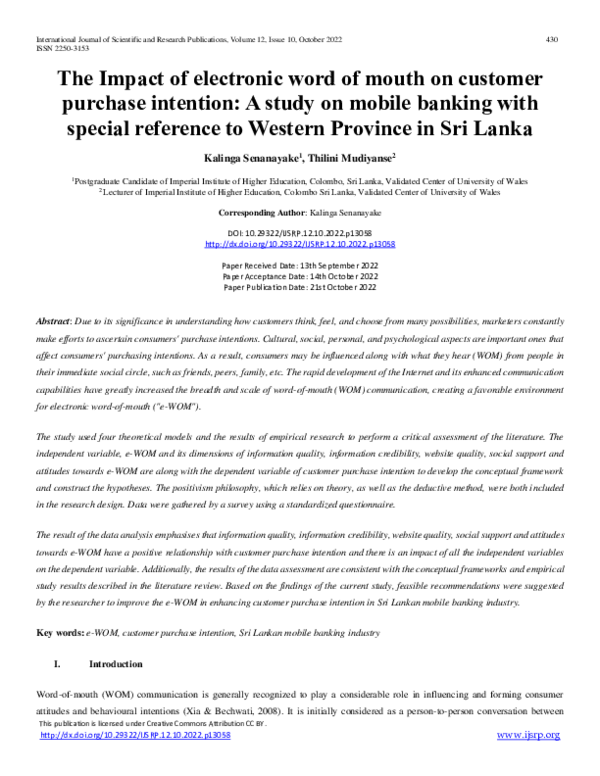 (PDF) The Impact of electronic word of mouth on customer purchase ...