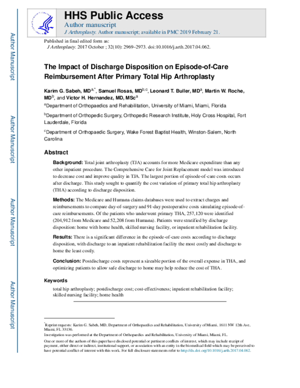 (PDF) The Impact of Discharge Disposition on Episode-of-Care ...