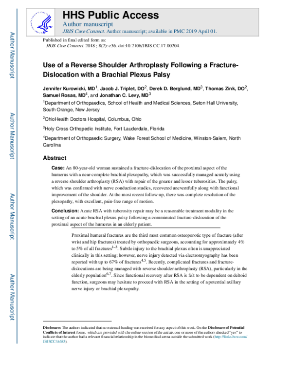 (PDF) Use of a Reverse Shoulder Arthroplasty Following a Fracture ...
