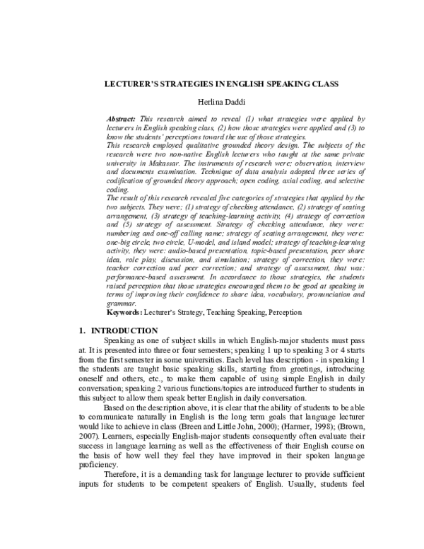 (DOC) Lecturer’s Strategies in English Speaking Class