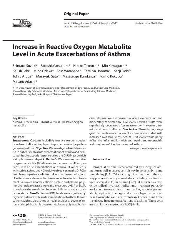 Increase in reactive oxygen metabolite level in acute exacerbations of asthma