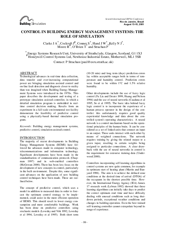 (PDF) Control in building energy management systems: the role of simulation