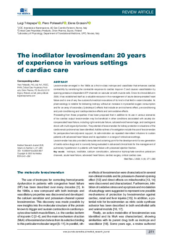 (PDF) The inodilator levosimendan: 20 years of experience in various ...
