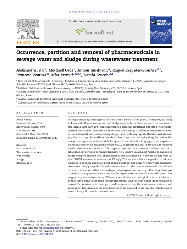 (PDF) Occurrence, partition and removal of pharmaceuticals in sewage ...