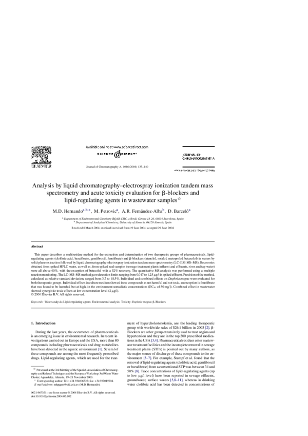 (PDF) Analysis by liquid chromatography–electrospray ionization tandem ...
