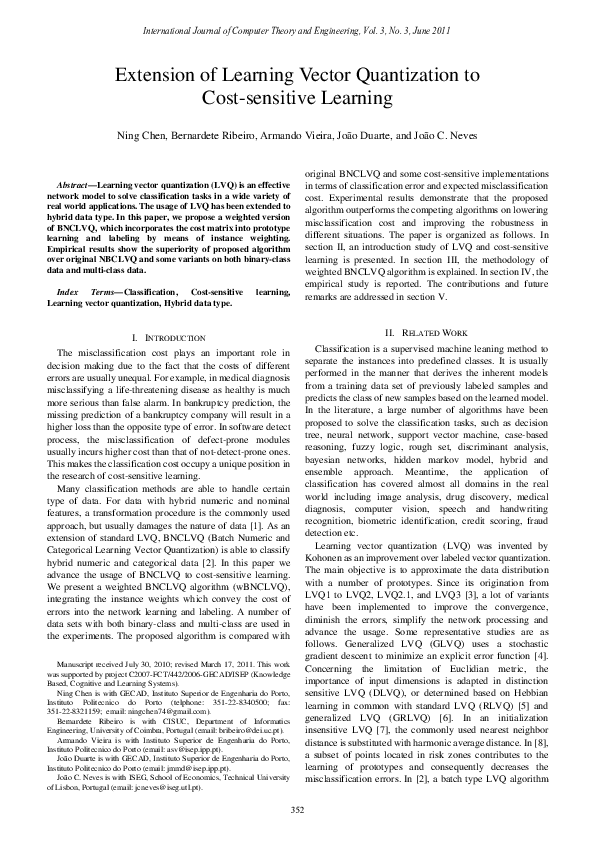 (PDF) Extension of Learning Vector Quantization to Cost-sensitive Learning