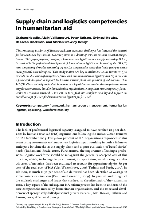 (PDF) Supply chain and logistics competencies in humanitarian aid