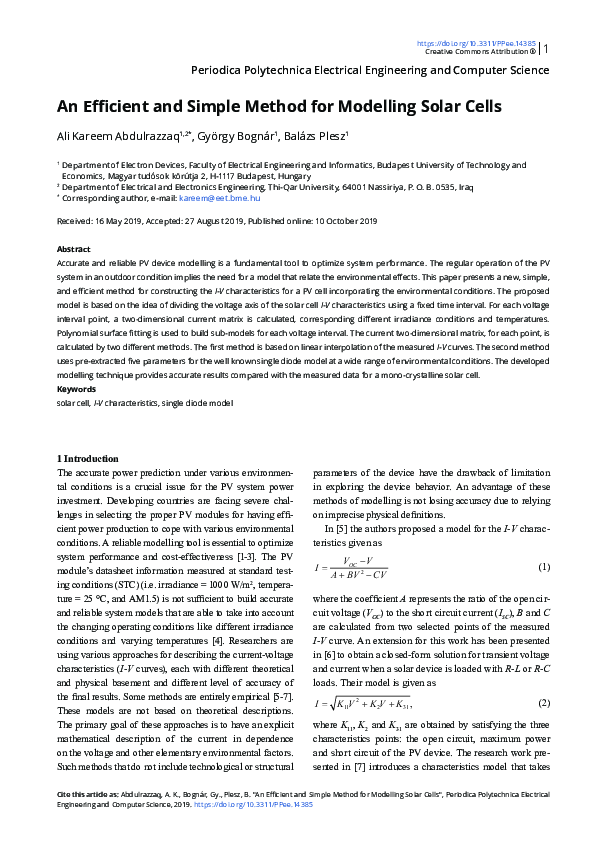 (PDF) An Efficient and Simple Method for Modelling Solar Cells