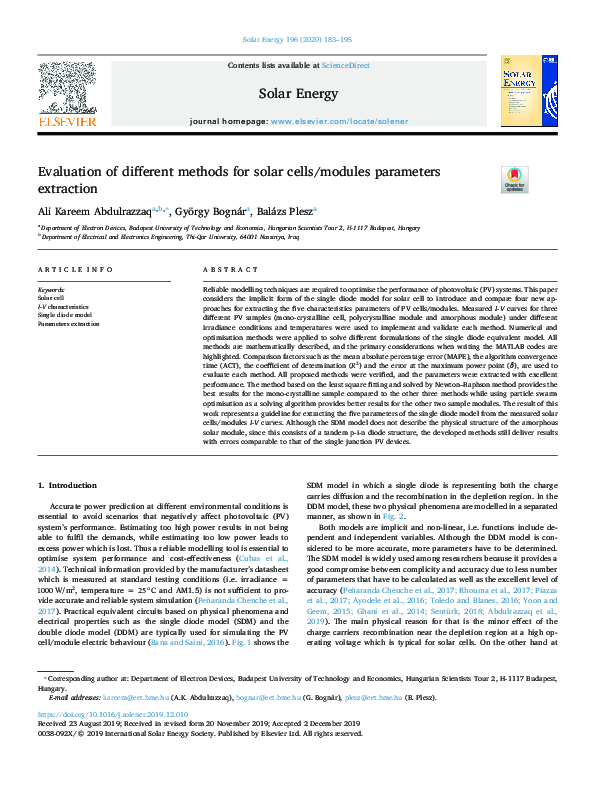 (PDF) Evaluation of different methods for solar cells/modules ...