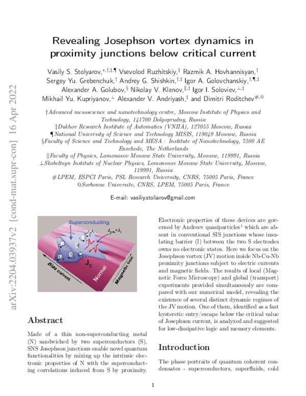 (PDF) Revealing Josephson Vortex Dynamics in Proximity Junctions below ...