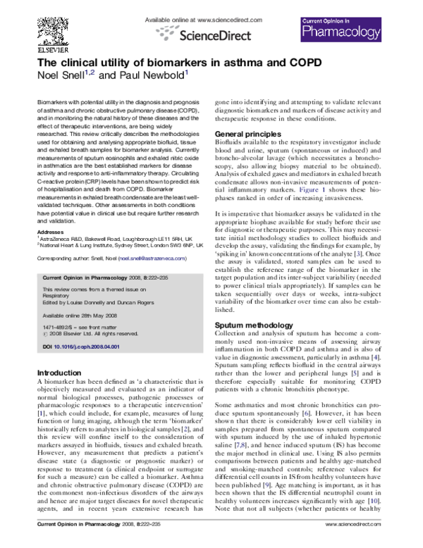 (PDF) The clinical utility of biomarkers in asthma and COPD | Noel ...