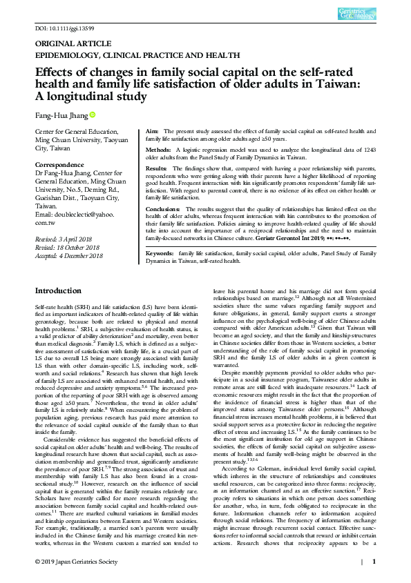 (PDF) Effects of changes in family social capital on the self-rated ...
