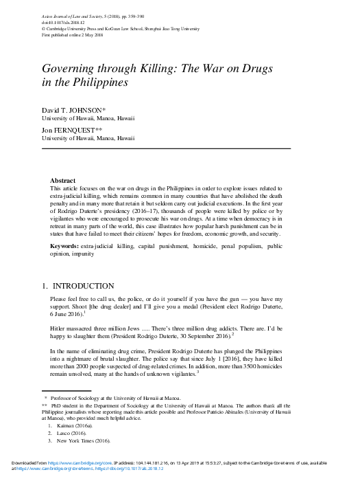 (PDF) Governing through Killing: The War on Drugs in the Philippines