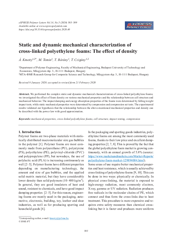 (PDF) Static and dynamic mechanical characterization of cross-linked ...