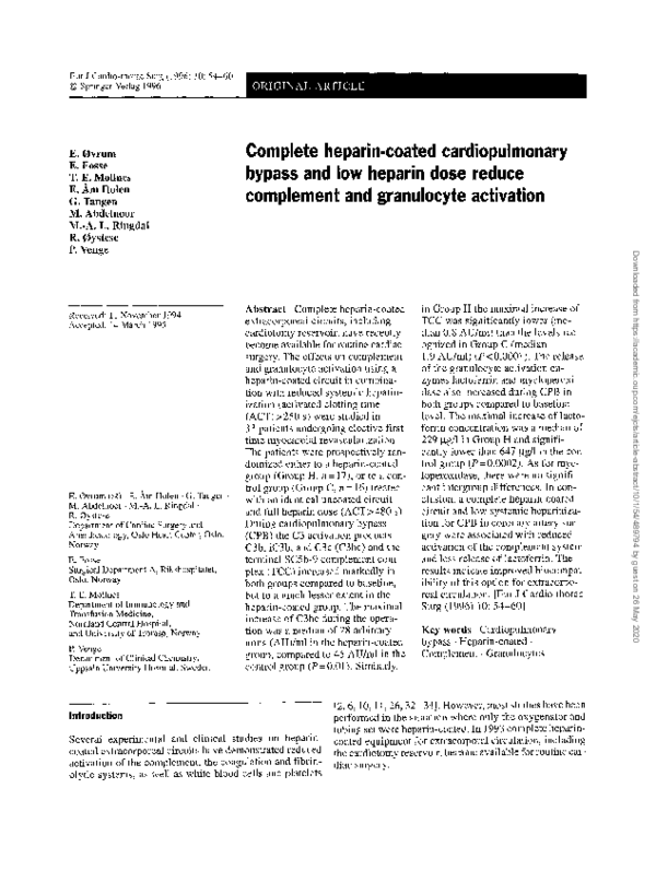 Image showcasing (PDF) Complete heparin-coated cardiopulmonary bypass and low heparin ...