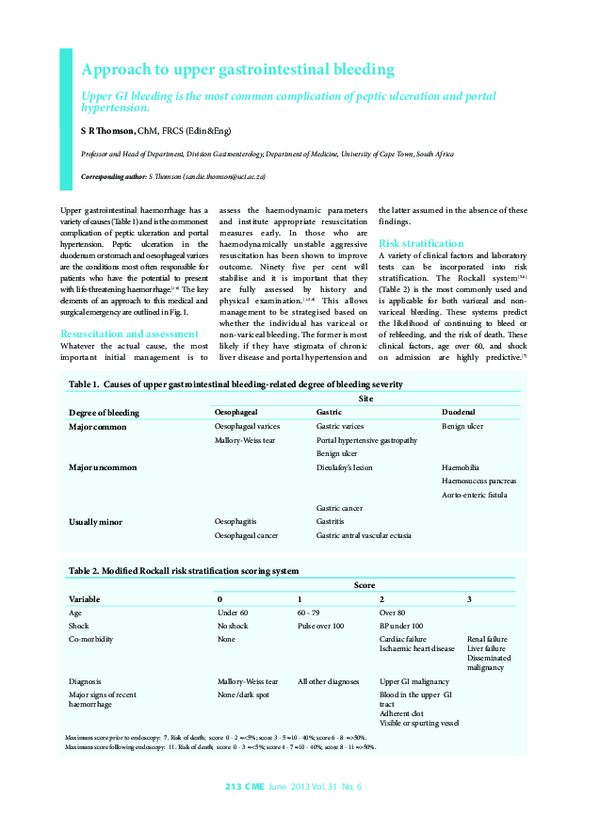 (PDF) Approach to upper gastrointestinal bleeding - Upper GI bleeding ...