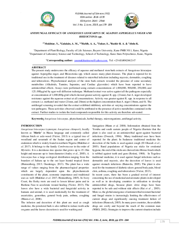(PDF) Antifungal Efficacy of Anogeissus Leiocarpus DC Against ...