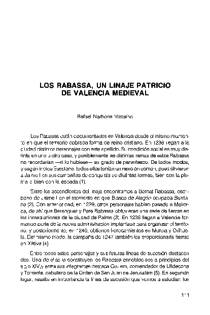 (PDF) Los Rabassa, un linaje patricio de Valencia medieval