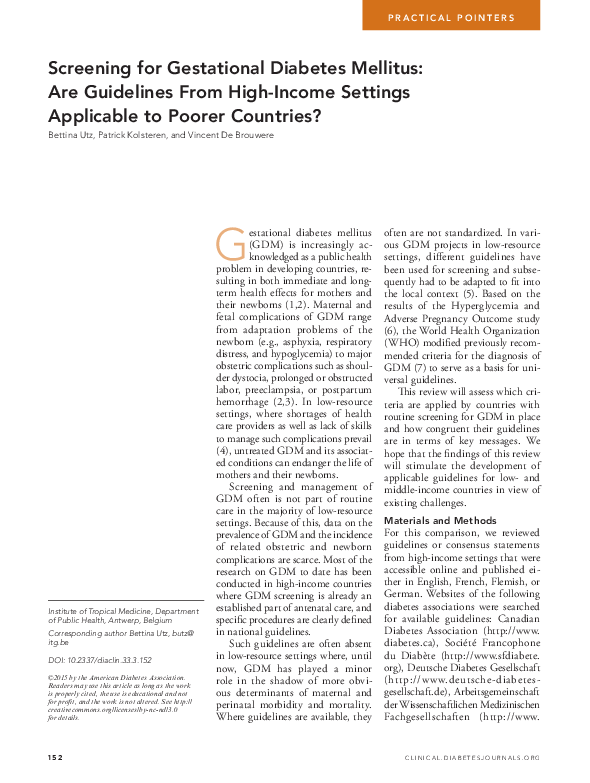 (PDF) Screening for gestational diabetes mellitus and hyperglycemia in pregnancy with the