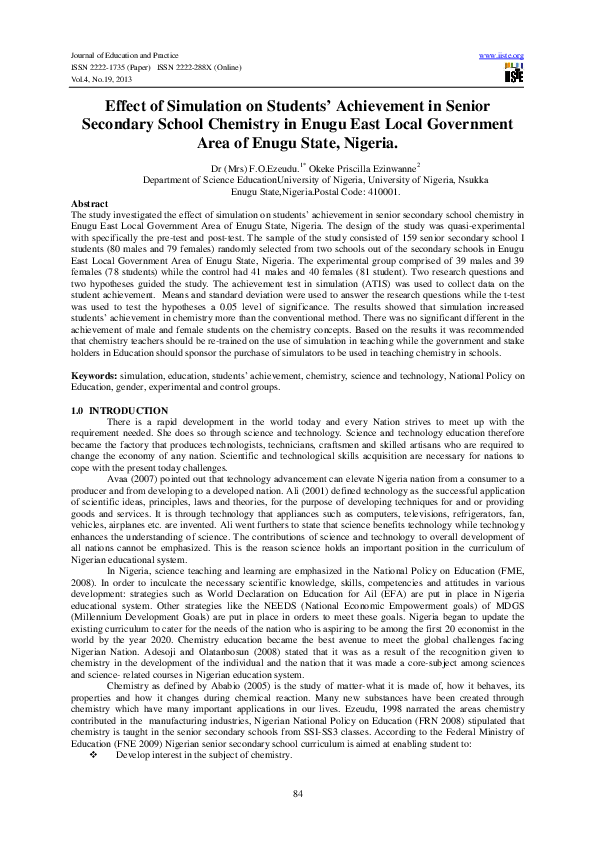 (PDF) Effect of Simulation on Students’ Achievement in Senior Secondary ...