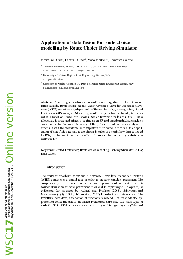 (PDF) Application of Data Fusion for Route Choice Modelling by Route ...