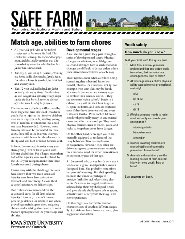 (PDF) Safe Farm: Match age, abilities to farm chores