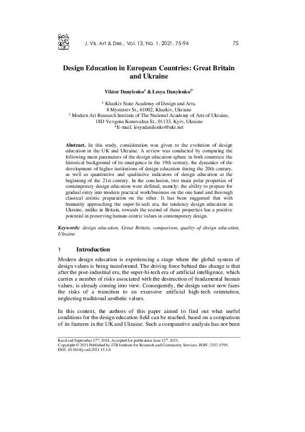 (PDF) Design Education in European Countries: Great Britain and Ukraine ...