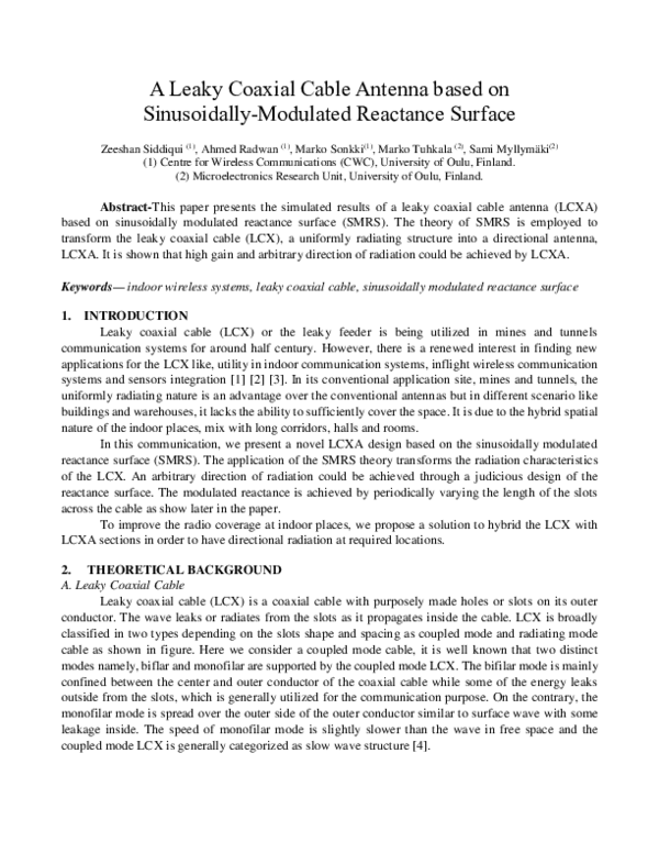 (PDF) A leaky coaxial cable antenna based on sinusoidallymodulated