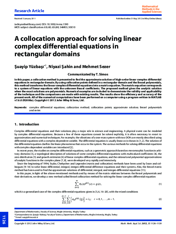 (PDF) A collocation approach for solving linear complex differential ...