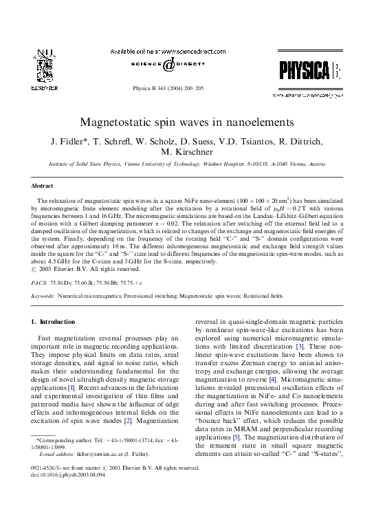 (PDF) Magnetostatic spin waves in nanoelements