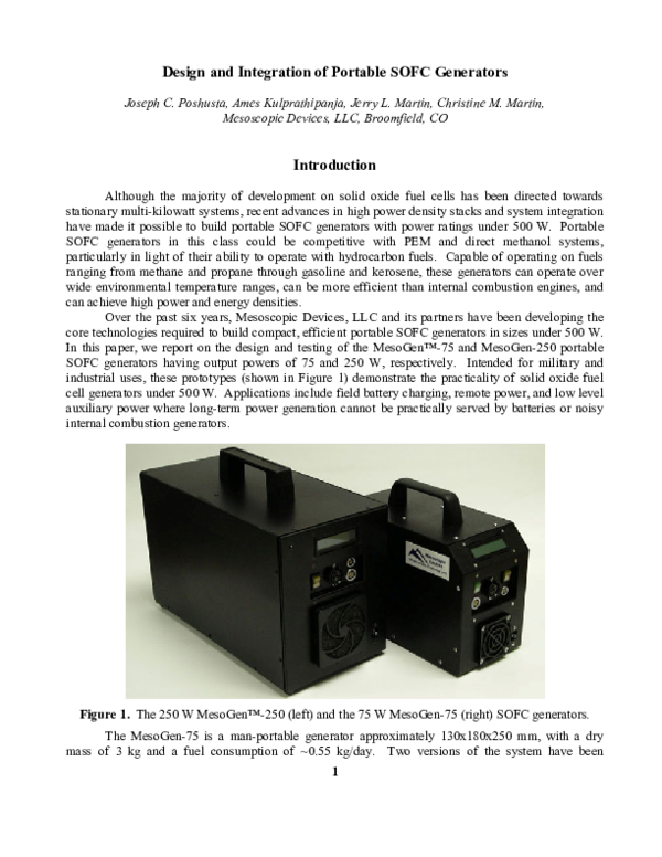 (PDF) Design and Integration of Portable SOFC Generators