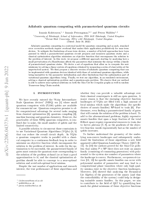 (PDF) Adiabatic quantum computing with parameterized quantum circuits