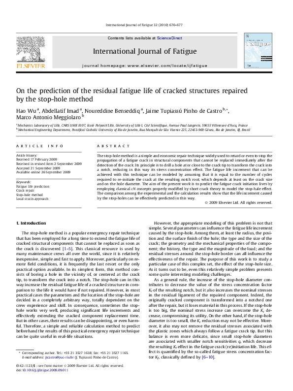 (PDF) On the prediction of the residual fatigue life of cracked ...