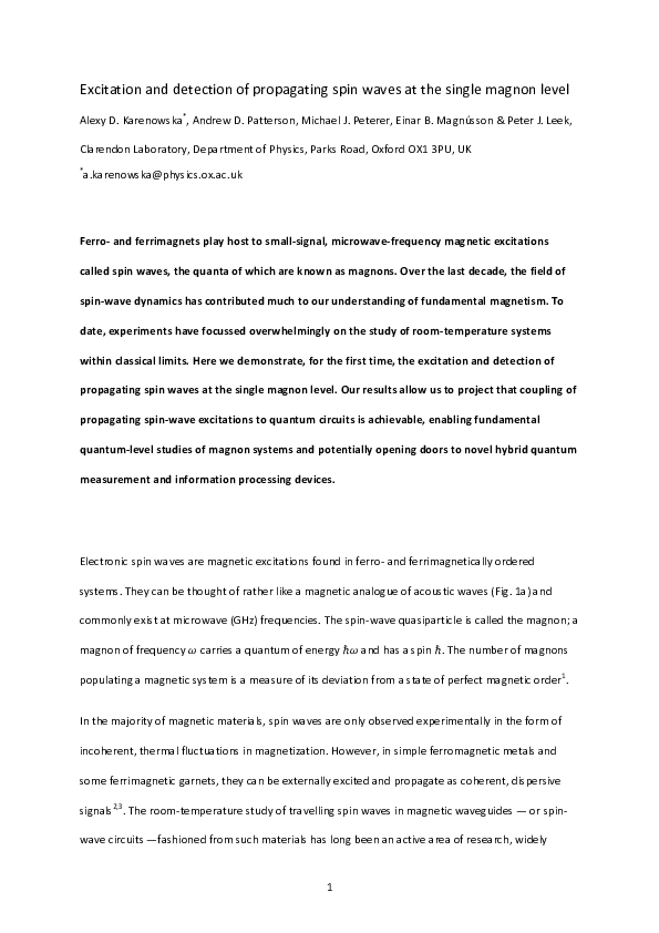(PDF) Excitation and detection of propagating spin waves at the single ...