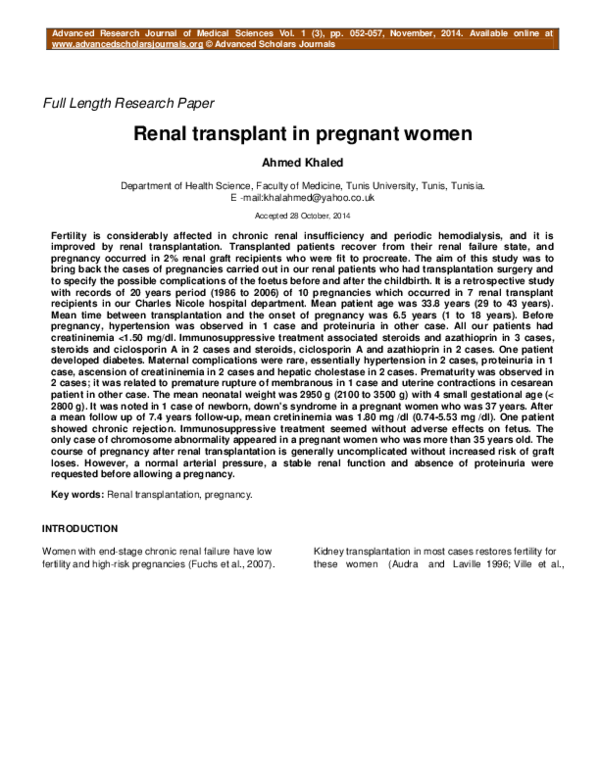(PDF) Renal transplant in pregnant women