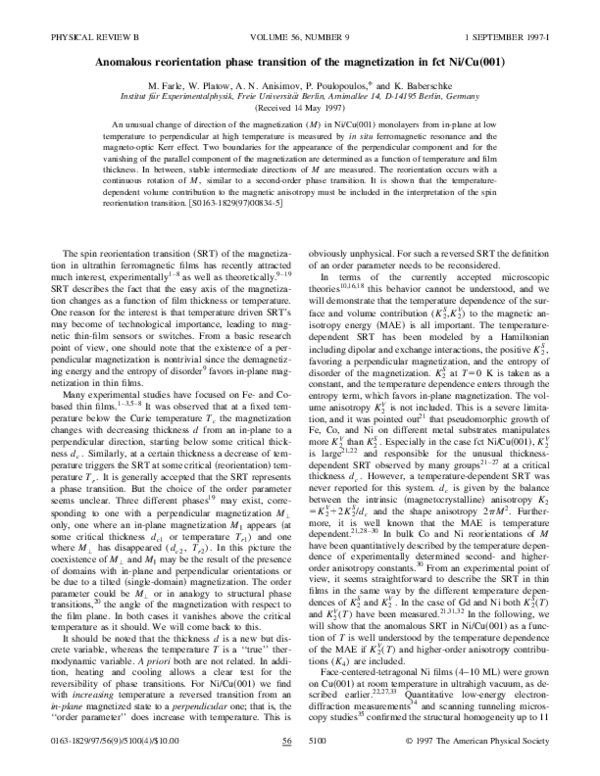(PDF) Anomalous reorientation phase transition of the magnetization in ...