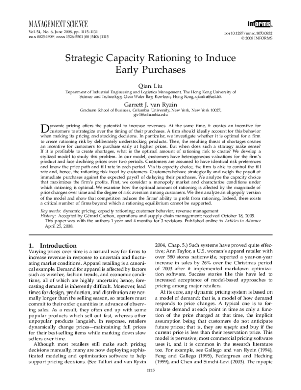 (PDF) Strategic Capacity Rationing to Induce Early Purchases