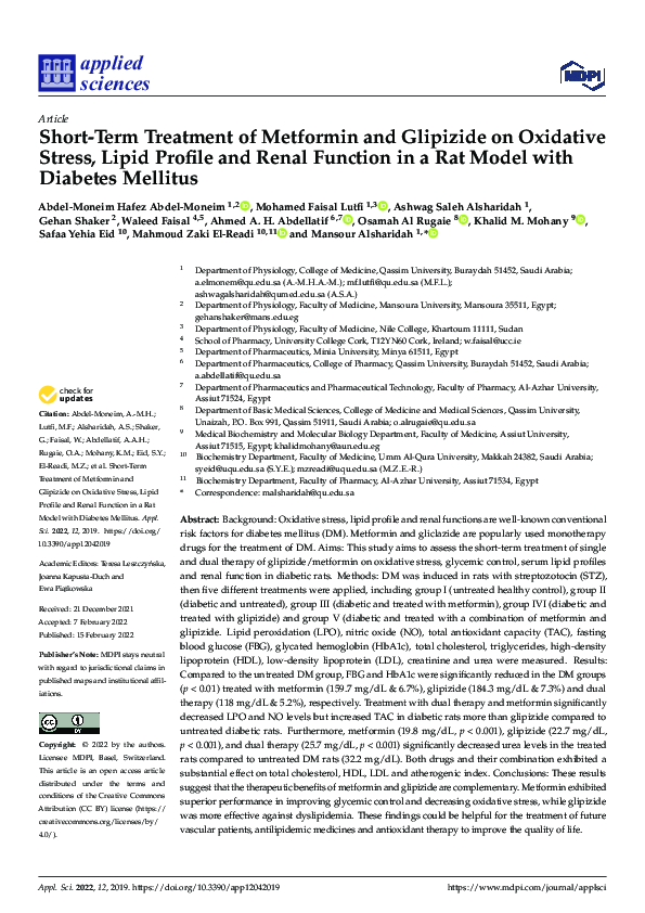 (PDF) Short-Term Treatment of Metformin and Glipizide on Oxidative ...