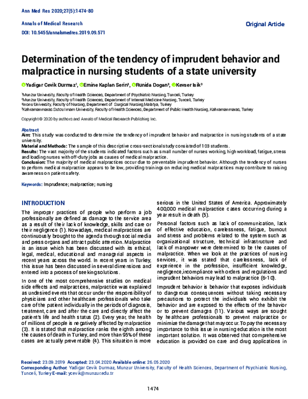 (PDF) Determination of the tendency of imprudent behavior and ...