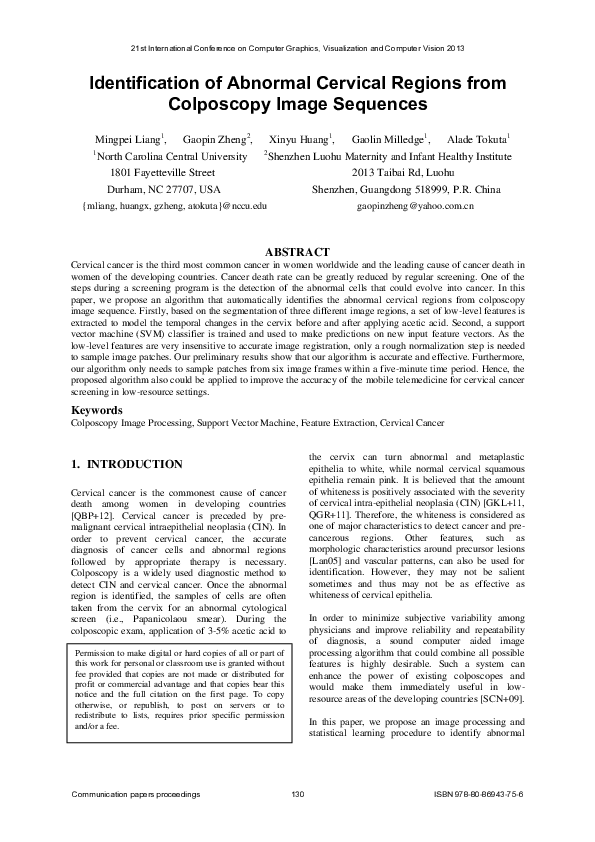 (PDF) Identification of Abnormal Cervical Regions from Colposcopy Image ...
