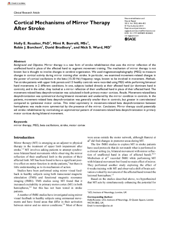 (PDF) Cortical mechanisms of mirror therapy after stroke Mimi